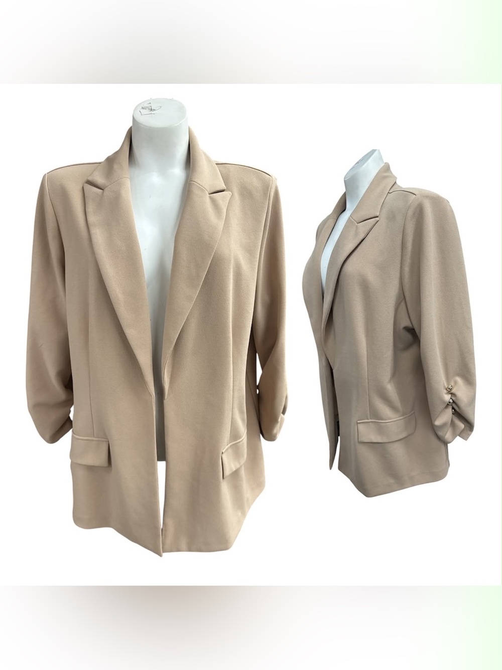 NYCC Open-Front Draped Blazer Jacket - Beige Size L